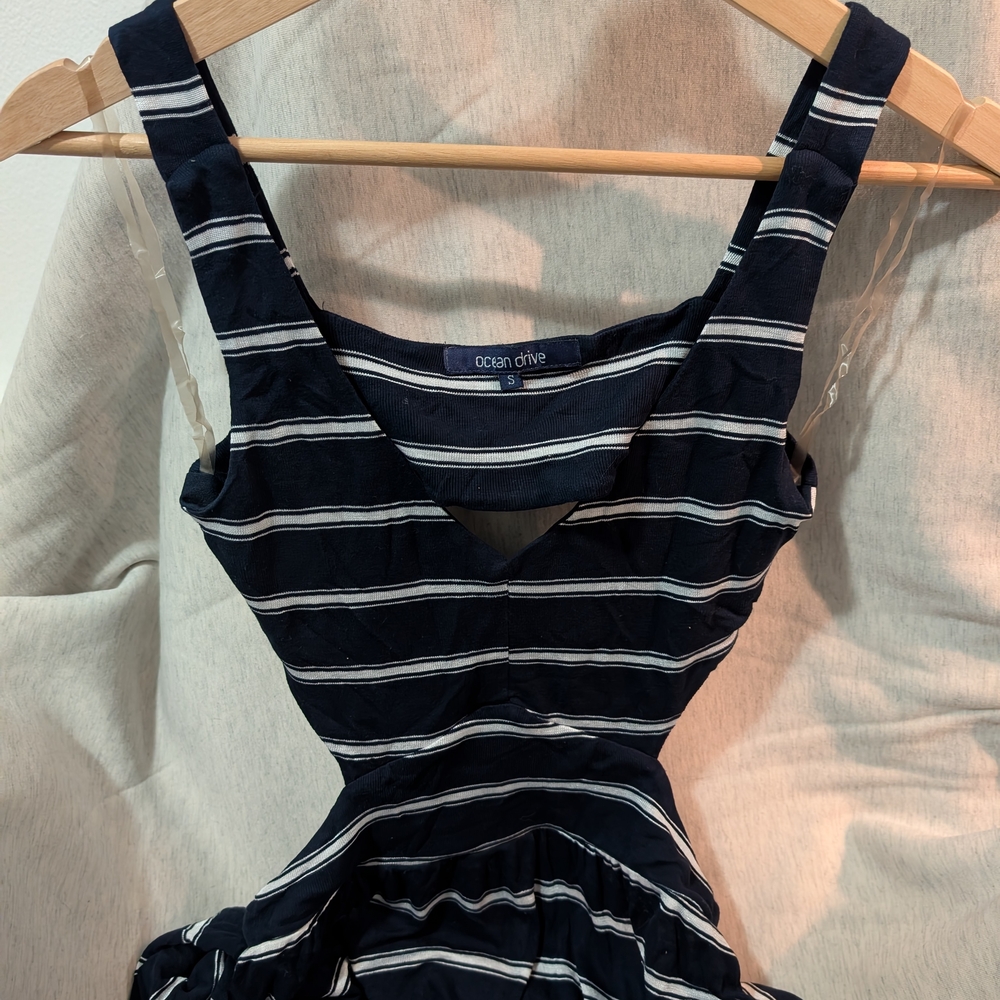Ocean Drive Black and White Striped Maxi Dress